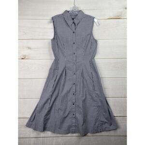 Talbots Dress Sz 8 Blue Gingham Check Button Up Sleeveless Fit & Flare Preppy